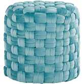 Braided Round 16" Ottoman in Ice Blue Velvet